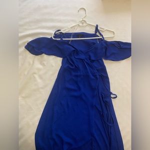 Blue off the shoulder high-low dress